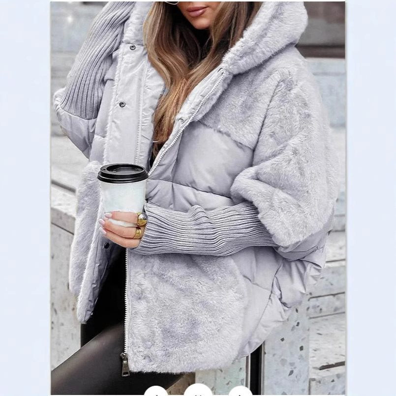 Damen Wattierter Oversize-Parka mit Kunstfellbesatz, Kapuze und Rippbündchen Shop Nory