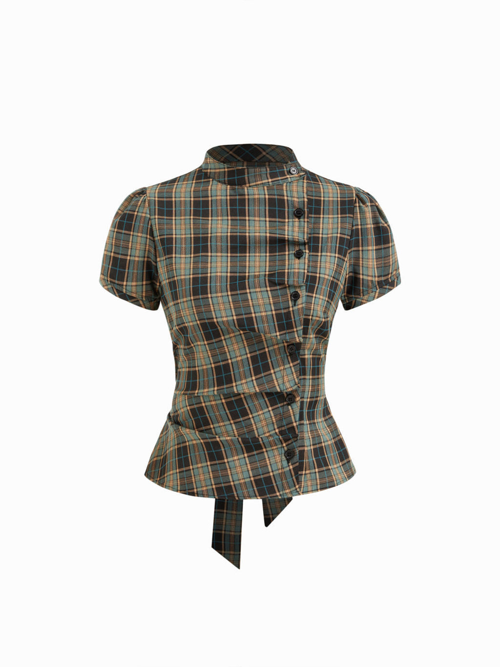 Damen Karierte Bluse mit hoher Taille und Puffärmeln