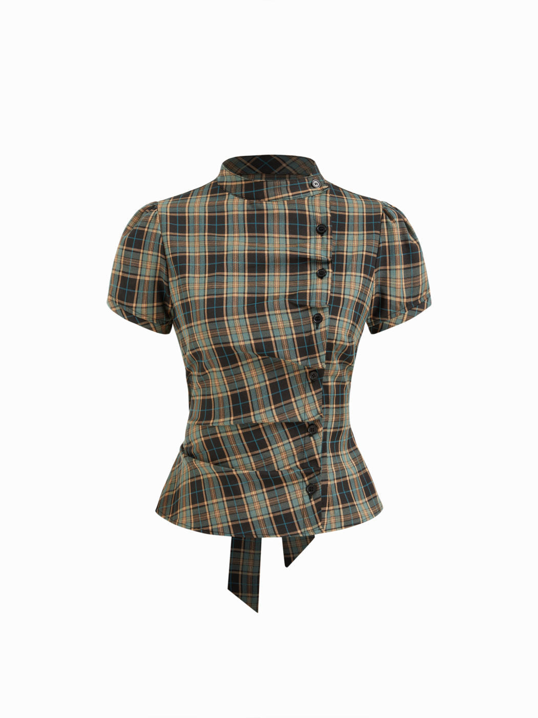 Damen Karierte Bluse mit hoher Taille und Puffärmeln