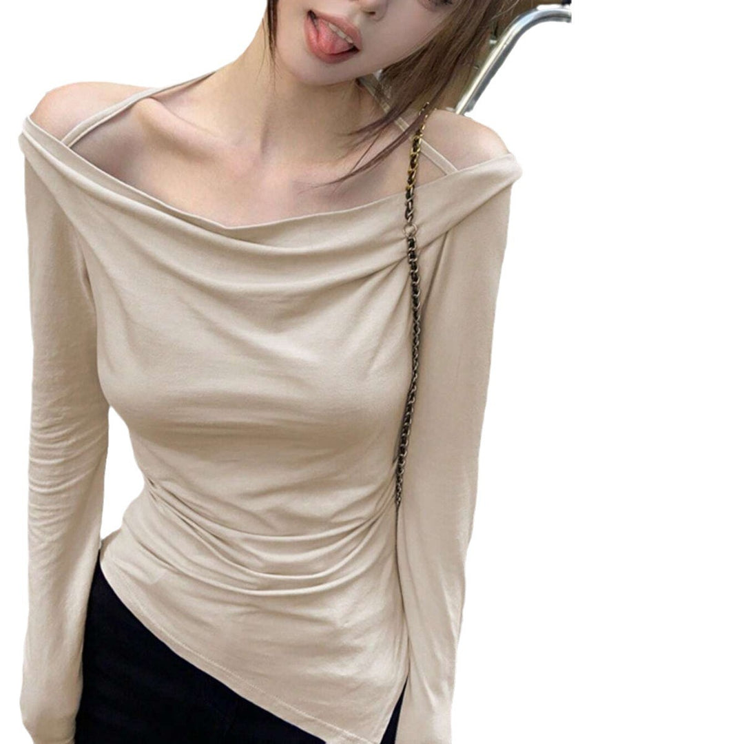 Damen schulterfreies Cowl-Longsleeve mit feinen Spaghettiträgern und sculptender Taillenpassform Shop Nory