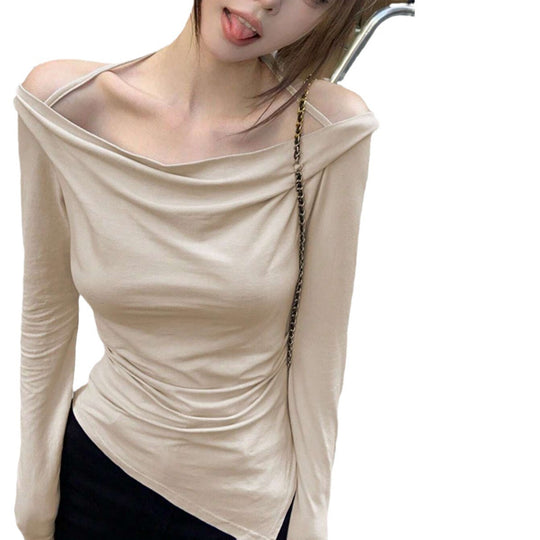 Damen schulterfreies Cowl-Longsleeve mit feinen Spaghettiträgern und sculptender Taillenpassform Shop Nory