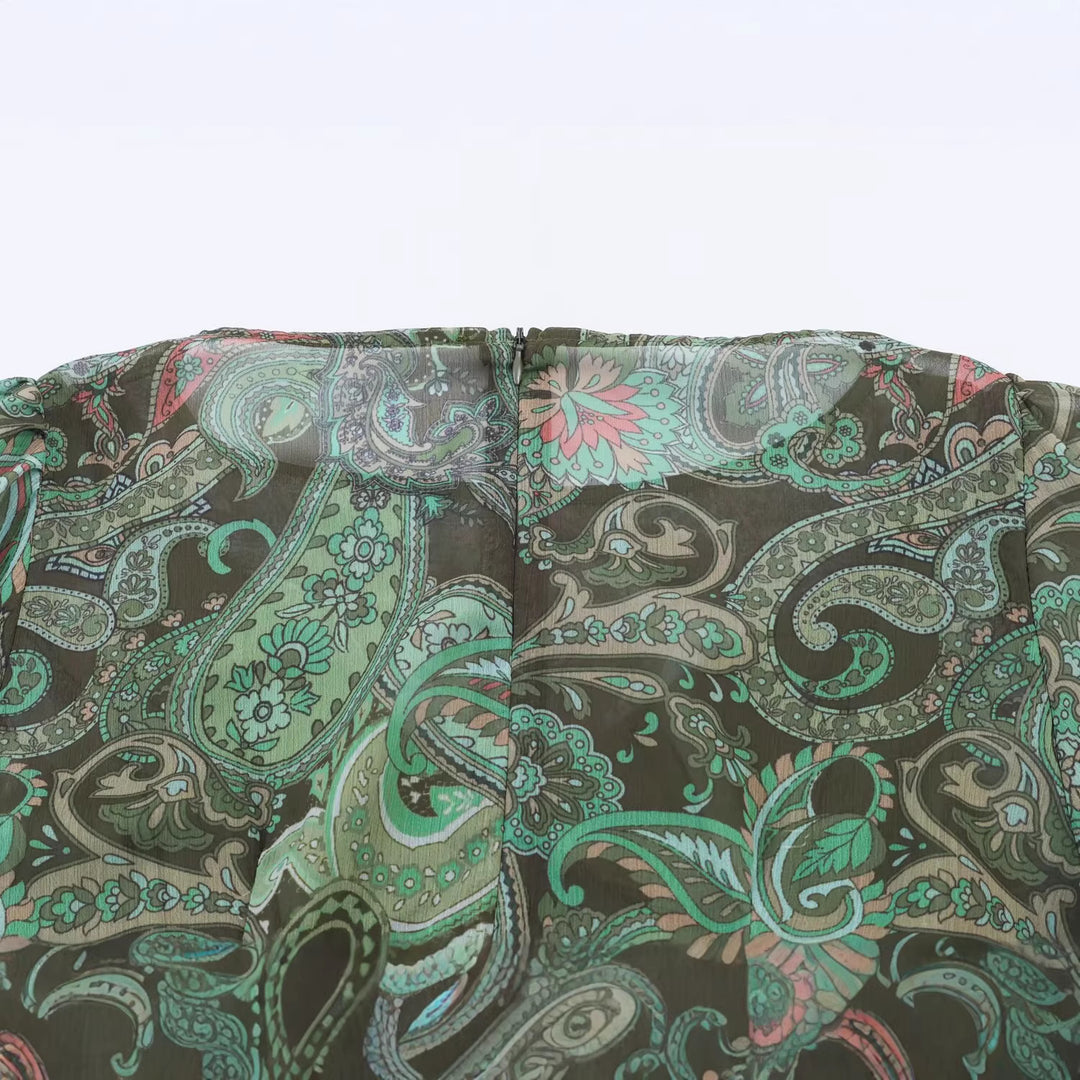 Damen Maxikleid mit Paisley-Print, transparentem Chiffon und Ballonärmeln Shop Nory
