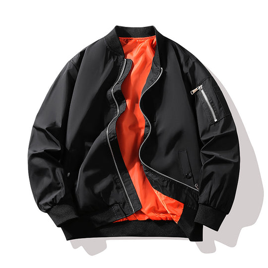 Herren Bomberjacke im Fliegerstil mit kontrastfarbenem Innenfutter, Ärmel‑Reißverschlusstasche & Rippenbündchen Shop Nory
