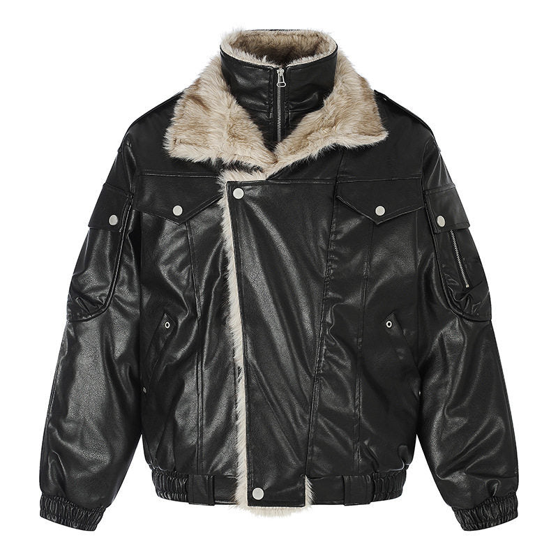 Damen Oversize Kunstleder-Fliegerjacke mit Teddyfutter und Stehkragen Shop Nory