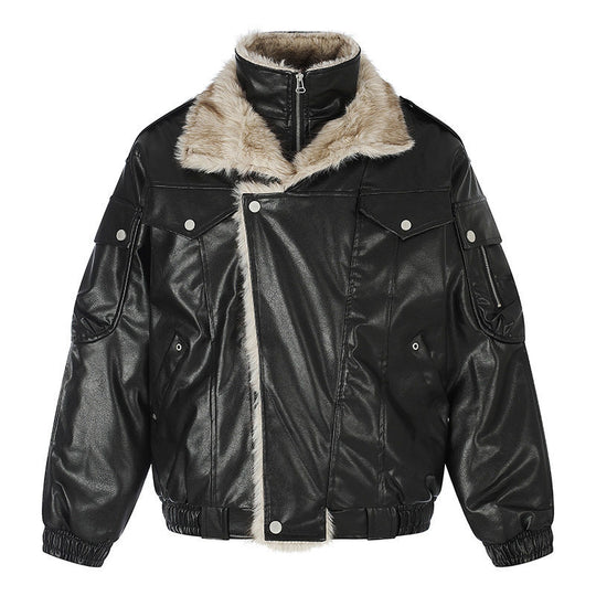 Damen Oversize Kunstleder-Fliegerjacke mit Teddyfutter und Stehkragen Shop Nory