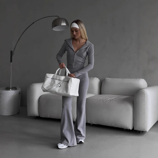 Damen figurformendes Set aus taillierter Reißverschlussjacke und High-Waist-Leggings Shop Nory