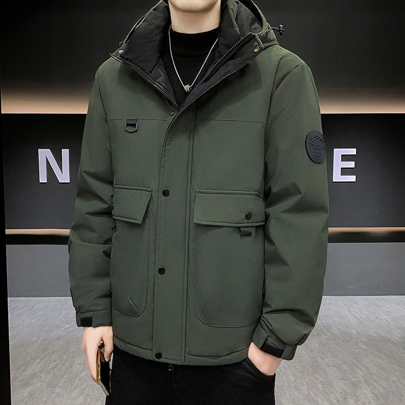 Herren Wattierter Kurzparka mit Kapuze winddicht wasserabweisend und Multifunktionstaschen Shop Nory
