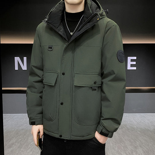 Herren Wattierter Kurzparka mit Kapuze winddicht wasserabweisend und Multifunktionstaschen Shop Nory