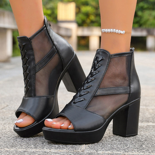 Damen Plateau‑Sandaletten mit Mesh‑Einsätzen und klobigem Blockabsatz Shop Nory