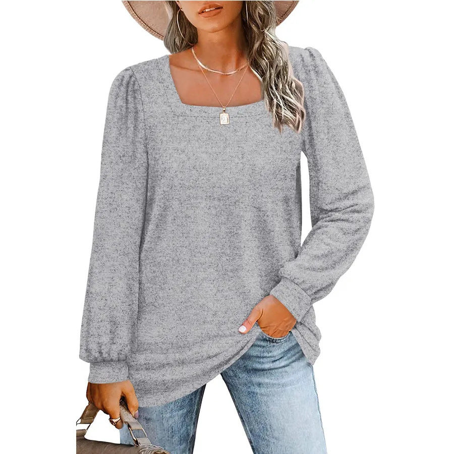 Damen Legerer Feinstrick-Pullover mit quadratischem Ausschnitt, Puffschulter und Bündchen Shop Nory