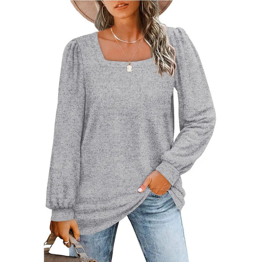 Damen Legerer Feinstrick-Pullover mit quadratischem Ausschnitt, Puffschulter und Bündchen Shop Nory