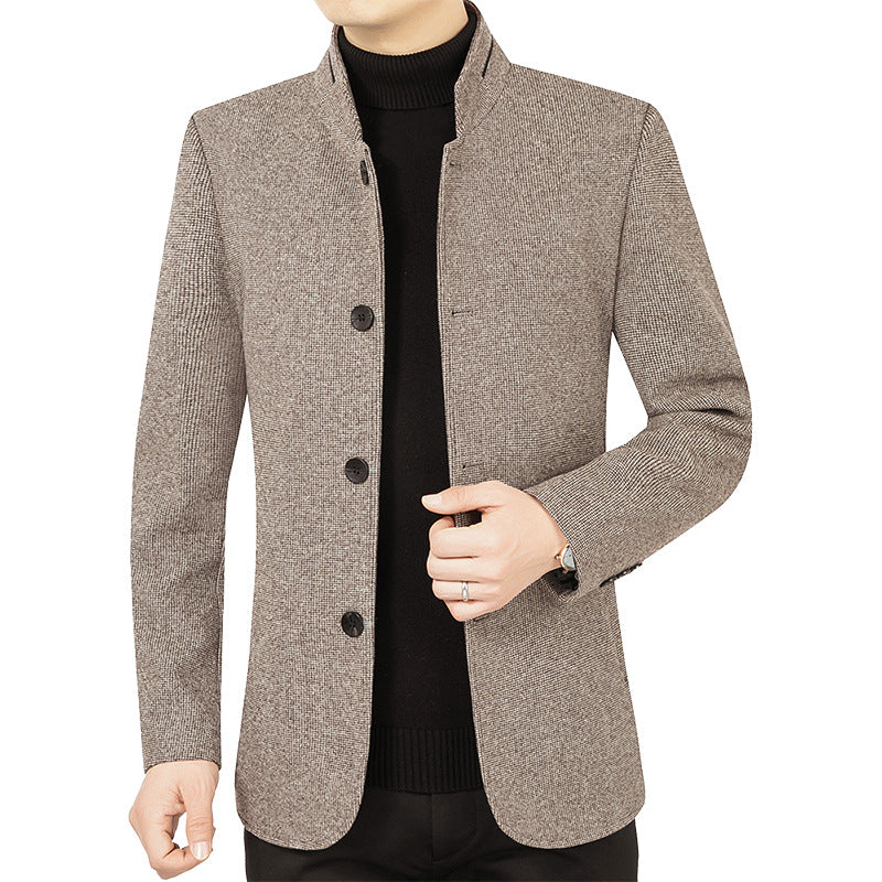 Herren Moderner taillierter Mantel mit Stehkragen und Knopfleiste aus Wollmix Shop Nory