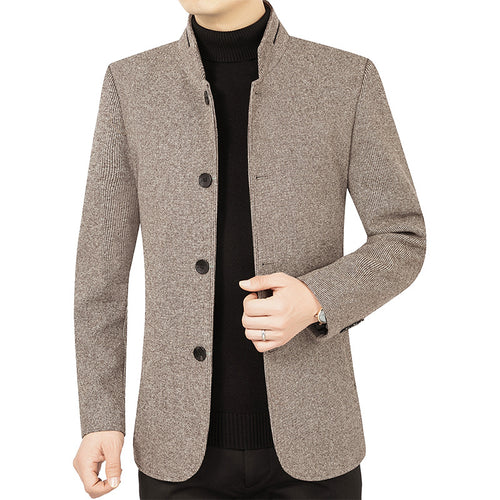 Herren Moderner taillierter Mantel mit Stehkragen und Knopfleiste aus Wollmix Shop Nory