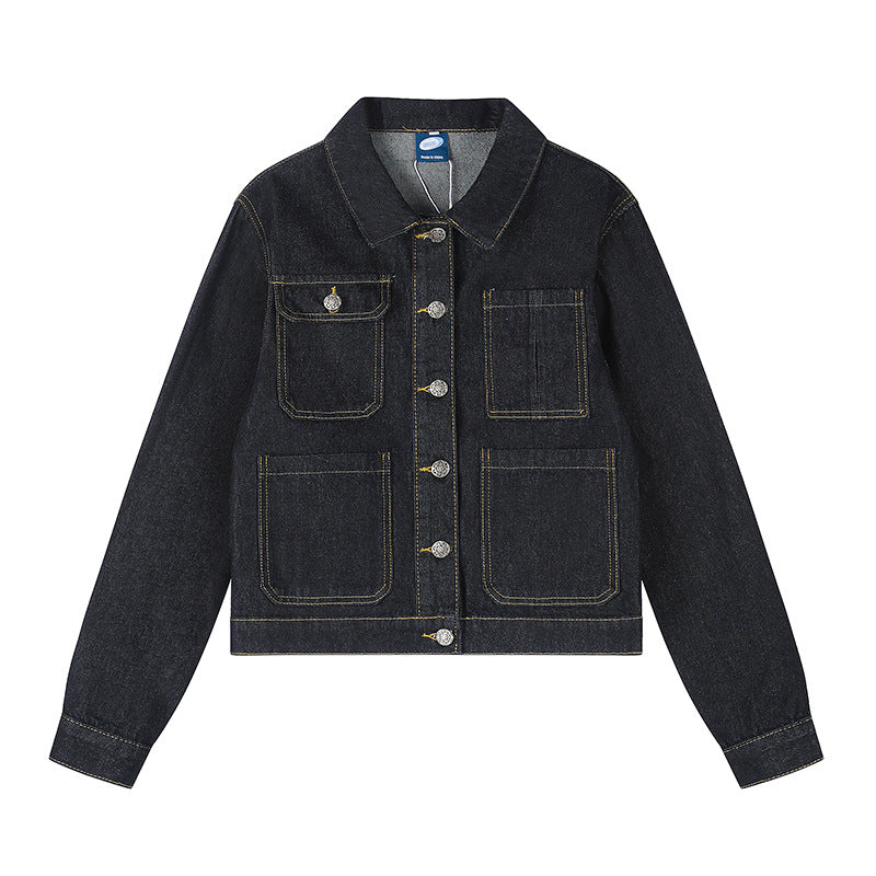 Damen Boxy-Jeansjacke mit aufgesetzten Taschen und sichtbaren Kontrastnähten Shop Nory