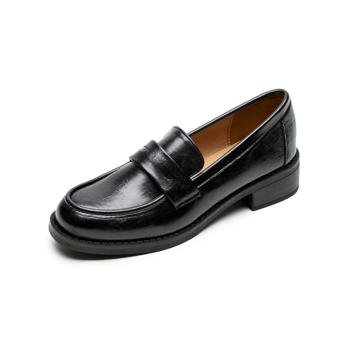 Damen Mokassin mit glänzendem Leder und komfortablem Blockabsatz Shopnory
