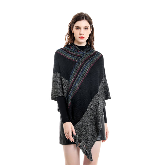 Damen Kapuzen-Poncho im Grobstrick mit Fransensaum Shop Nory