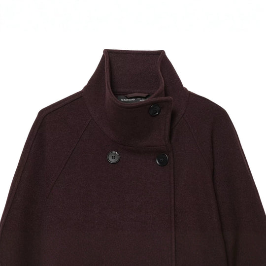 Damen Kurzmantel doppelreihig Wollmix mit hohem Stehkragen und Bindegürtel Shop Nory