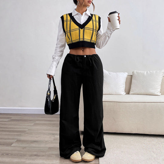 Damen Karo Strickoberteil Shop Nory