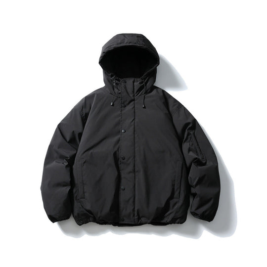 Unisex Boxy Wattierte Kapuzenjacke mit Tunnelzug, verdeckter Druckknopfblende und Utility-Ärmeltasche Shop Nory