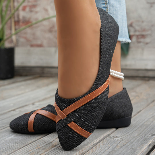 Damen elegante Ballerinas mit gekreuzten Riemen