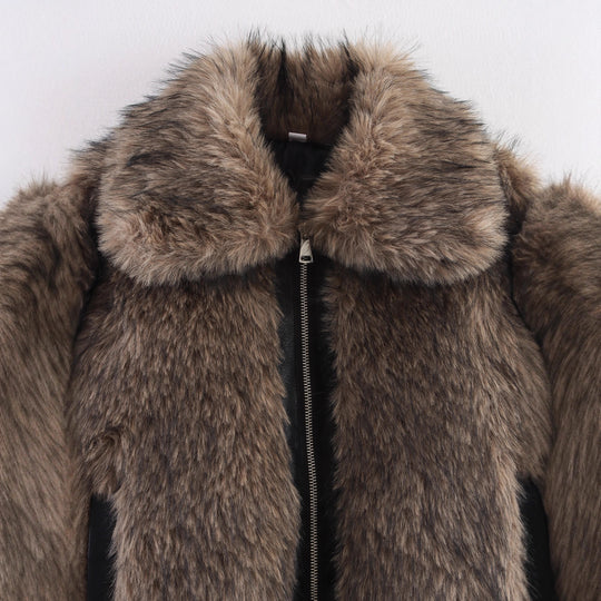Damen Kurze Faux-Fur Bomberjacke mit Reißverschluss und Rippsaum Shop Nory