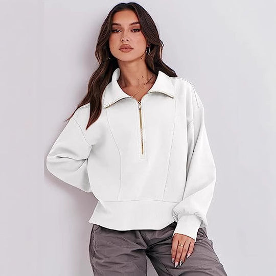 Damen Halb-Zip Kragen Entspannt Sweatshirt Pullover mit Rippbund und -manschetten Shop Nory