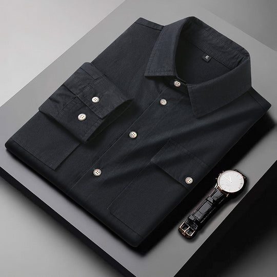 Herren Klassisches Langarm-Hemd aus Baumwollmix mit Kentkragen und aufgesetzten Brusttaschen Shop Nory