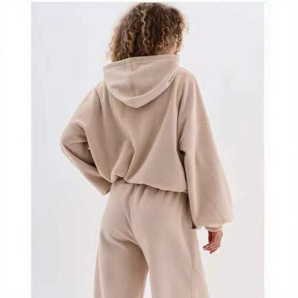 Damen cropped Kapuzenjacke aus weichem Fleece mit Reißverschluss Shopnory
