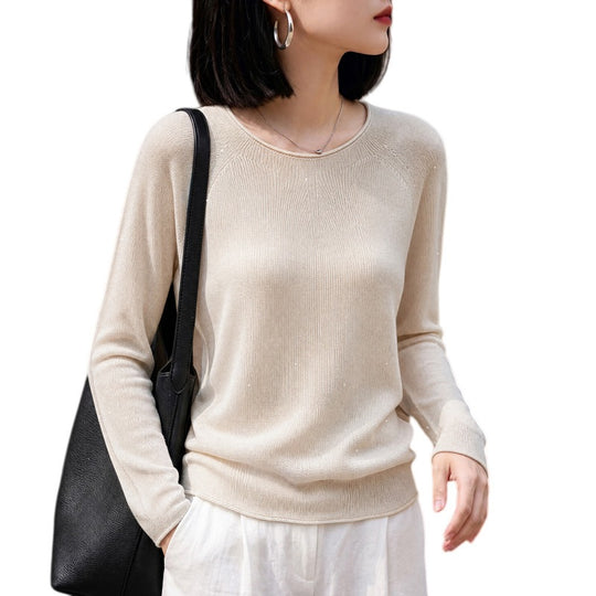 Damen Leichter Rundhalsausschnitt-Pullover in Kaschmir-Optik mit Raglanärmeln Shop Nory