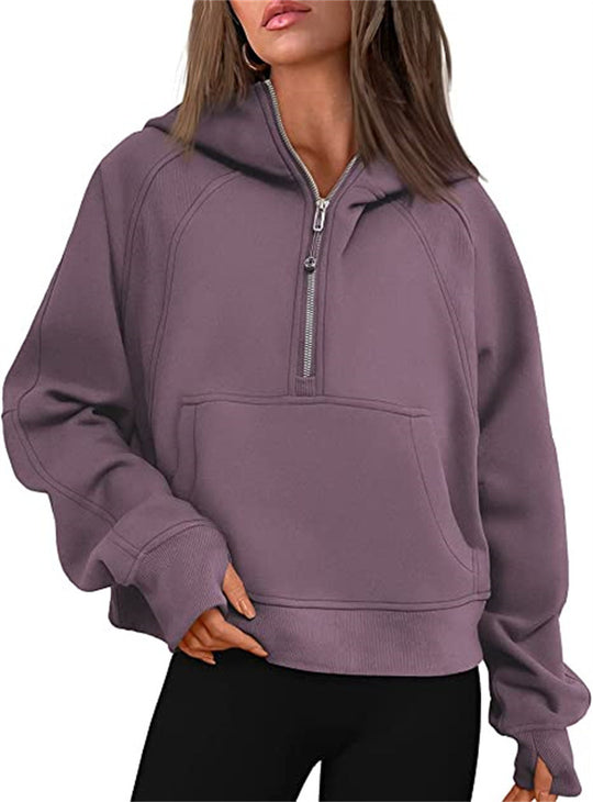 Damen Oversize-Hoodie mit halbem Reißverschluss, Kängurutasche und Daumenlöchern Shop Nory
