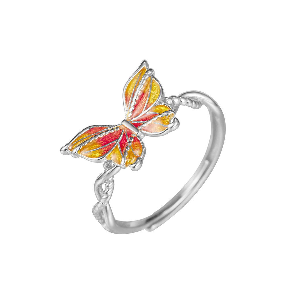 Damen filigraner Ring mit kunstvollem Schmetterlingsdesign und farbenfrohen Akzenten Shop Nory