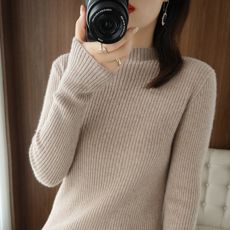 Damen Luxus-Feinstrickpullover mit schmaler Rippenstruktur und kurzem Stehkragen Shop Nory