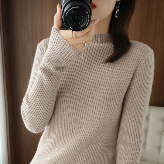 Damen Luxus-Feinstrickpullover mit schmaler Rippenstruktur und kurzem Stehkragen Shop Nory