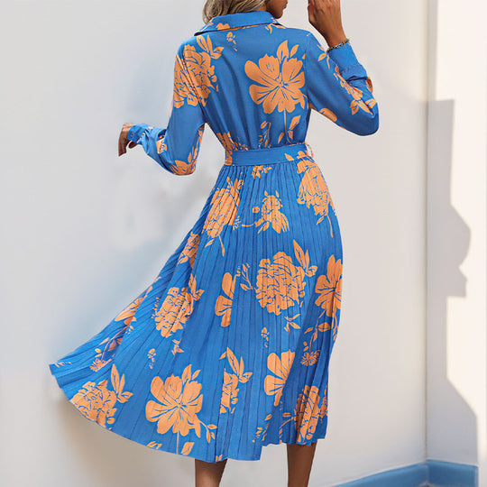 Damen Plissiertes Hemdblusenkleid mit Wickel‑V‑Ausschnitt, Taillengürtel und floralem Print Shop Nory