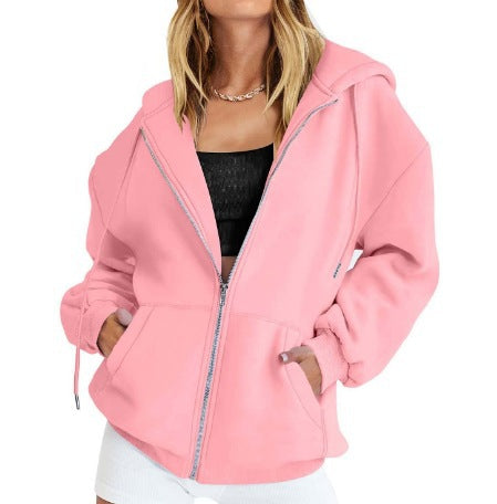 Damen nan oversized Zip-Kapuzenjacke mit kontrastierendem Reißverschluss, doppellagiger Kapuze und Kängurutasche Shop Nory