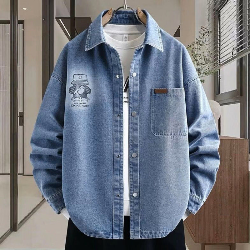 Herren Oversized Denim-Hemdjacke im Relaxed-Worker-Style mit Brusttasche und Druckknöpfen Shop Nory