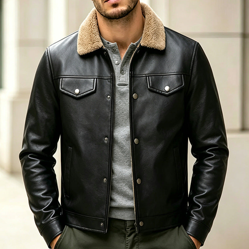 Herren Kunstlederjacke mit Teddykragen Shop Nory