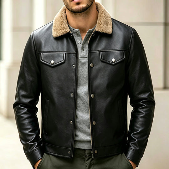 Herren Kunstlederjacke mit Teddykragen Shop Nory