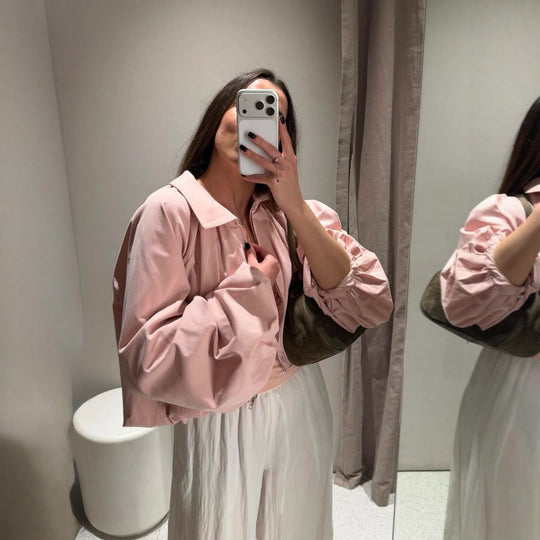 Damen Kurzcape mit Volumenärmeln, Reißverschluss und gerafftem Saum Shop Nory