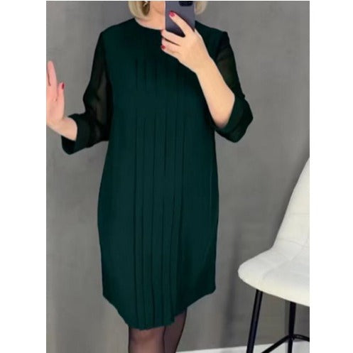 Damen Plissee Abendkleid mit transparenten Ärmeln und elegantem Schnitt