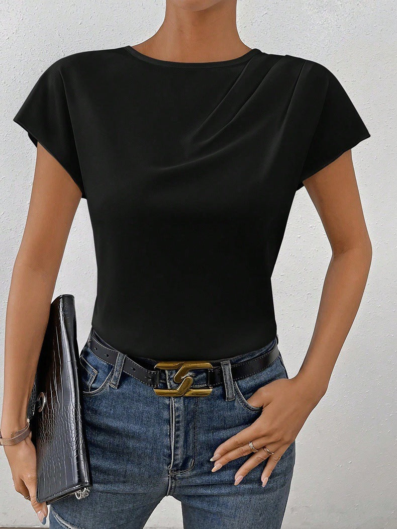 Damen Elegantes Kurzarm-Top mit modernem Schnitt und fließendem Stoff