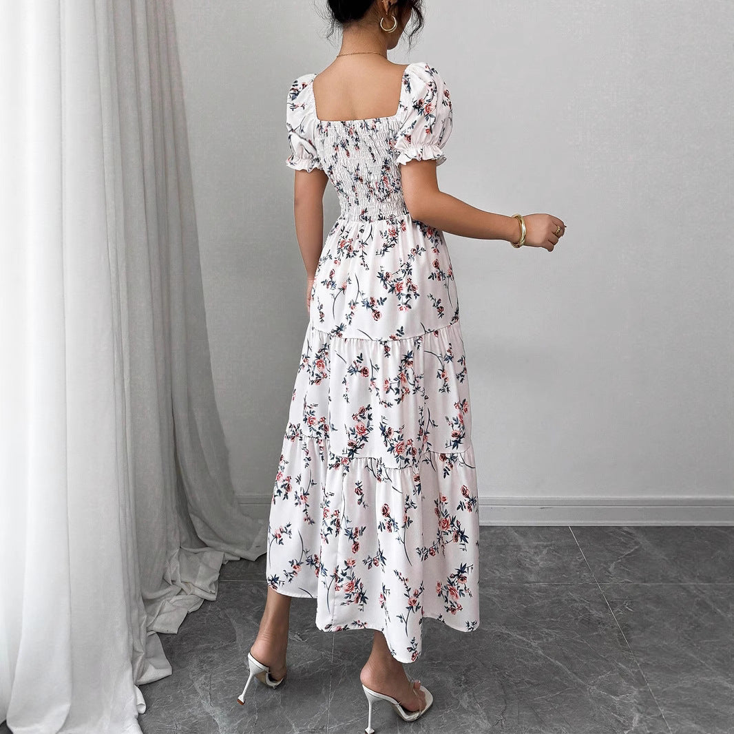 Damen Maxi Kleid mit floralem Rüschendesign Shopnory