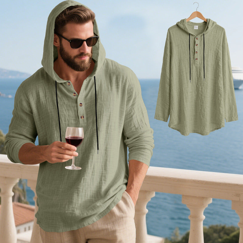 Herren lässiges Kapuzenshirt aus weichem Baumwollmix mit Knopfleiste und praktischen Taschen