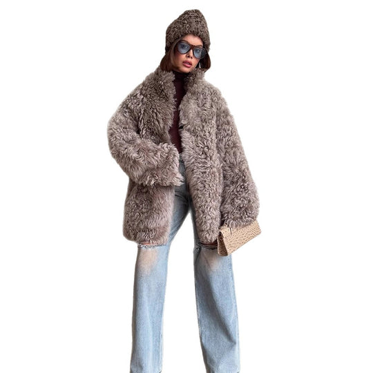 Damen Oversize Kunstfell‑Mantel mit lockiger Teddy‑Optik und weiter Boxy‑Silhouette Shop Nory