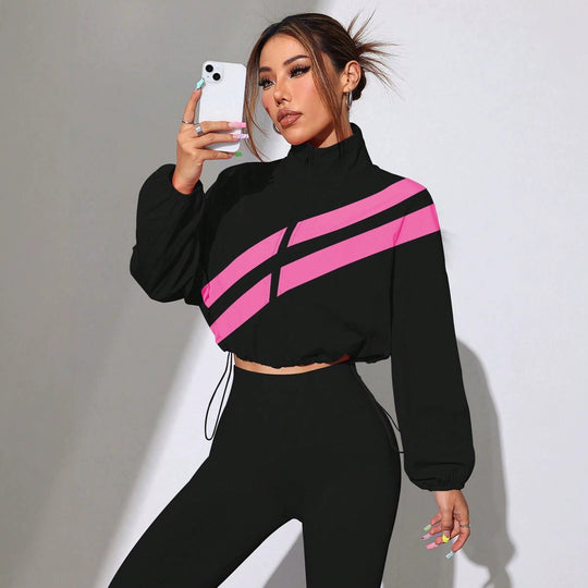 Damen Cropped Windbreaker‑Jacke mit hohem Kragen und Kordelzug Shop Nory