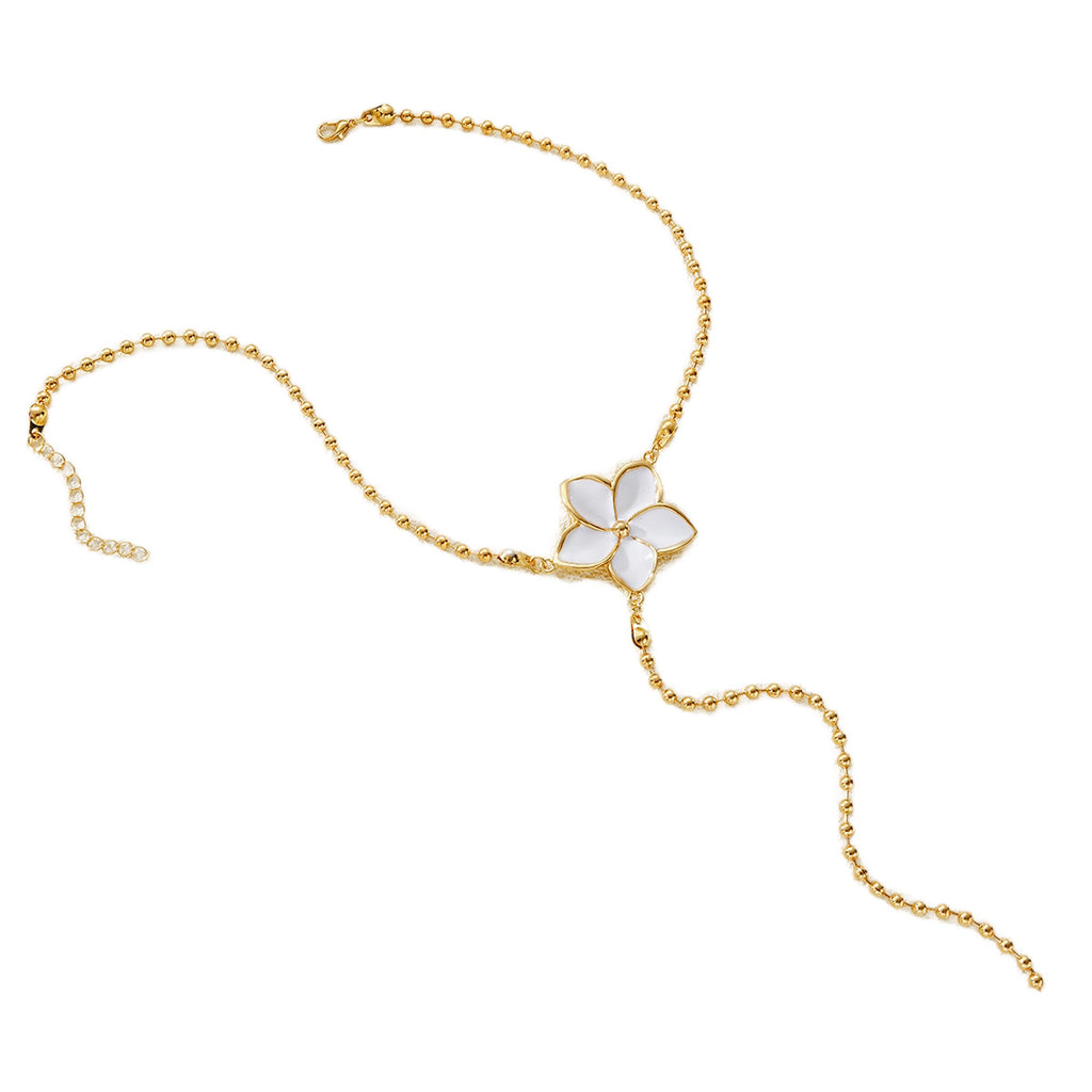 Damen Halskette mit floralen Anhängern und Perlen Shop Nory