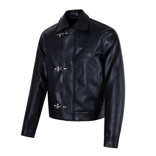 Herren Lederjacke mit Knebelverschlüssen, kurzem Schnitt und Hemdkragen Shop Nory