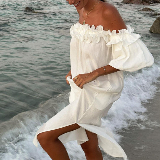 Damen Off-Shoulder Sommerkleid mit Rüschendetails
