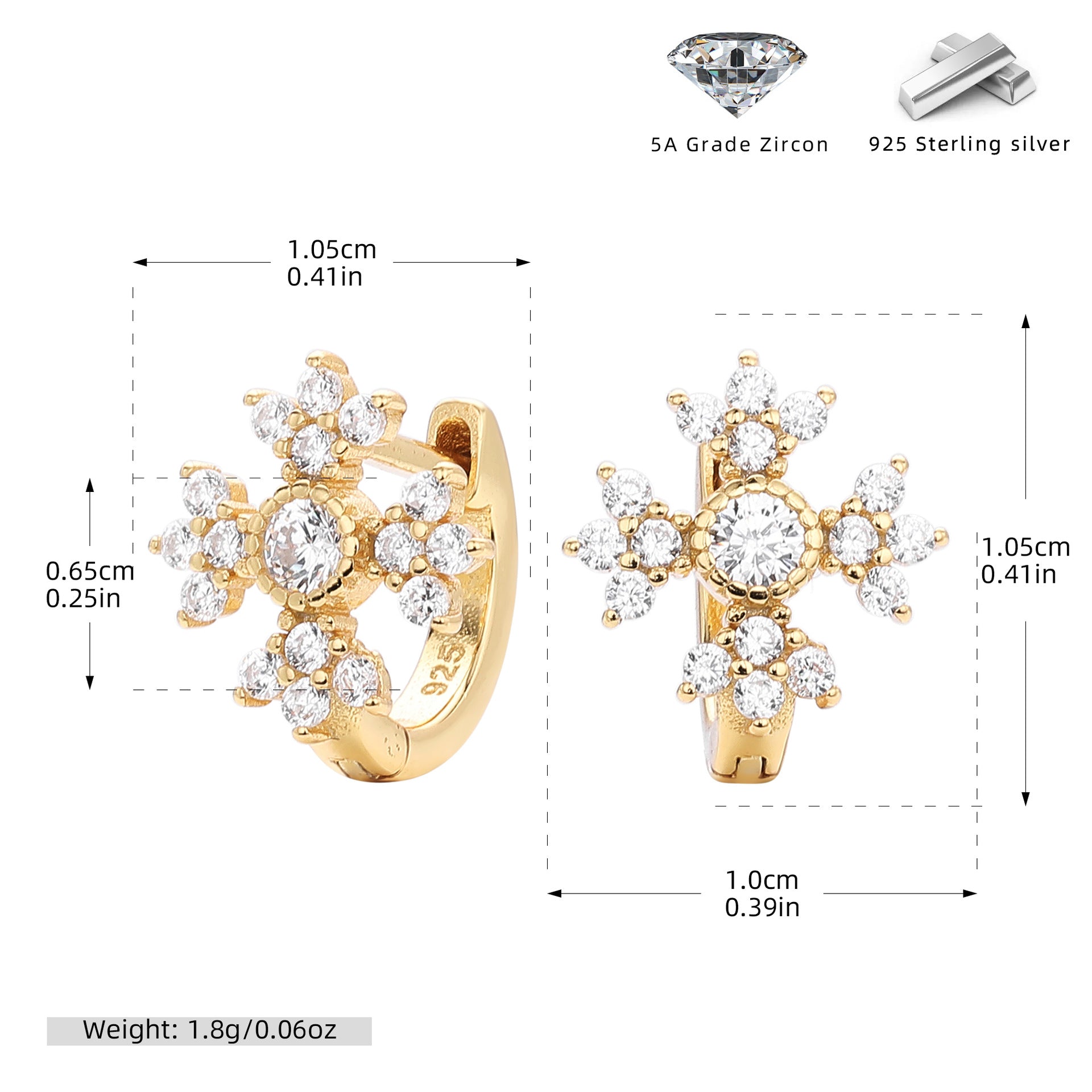 Damen Ohrhänger mit funkelndem Zirkon und goldfarbener 925 Sterlingsilber-Fassung Shop Nory