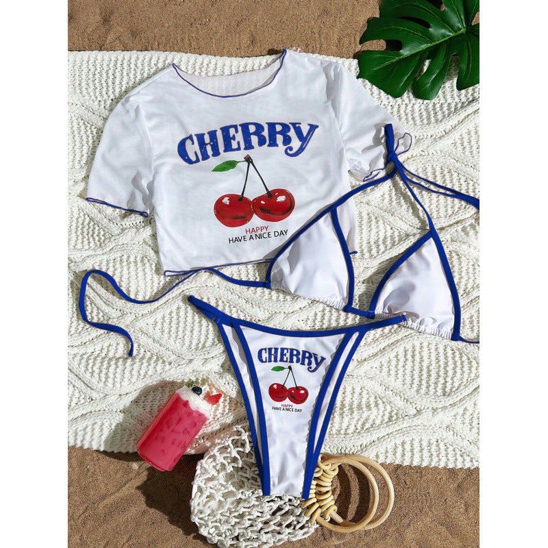 Damen Crop-Top Bikini-Set mit sportlichem Schnitt und Brasil-Print